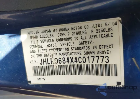 2004 Honda Cr-V Lx z USA, uszkodzony, nr VIN JHLRD684X4C017773